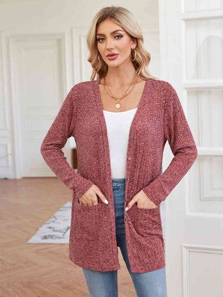 Ribbed Button Up Cardigan with Pockets
