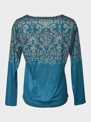 Printed Notched Long Sleeve T-Shirt