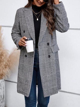 Houndstooth Laper Collar Buttoned Coat