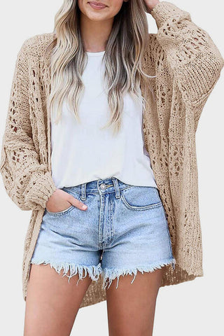 Openwork Open Front Long Sleeve Cardigan