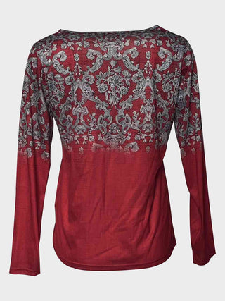 Printed Notched Long Sleeve T-Shirt