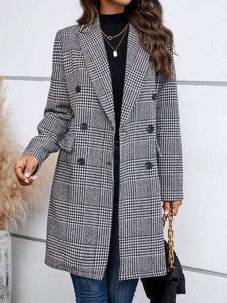 Houndstooth Laper Collar Buttoned Coat