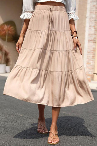 Elastic Waist Tiered Midi Skirt