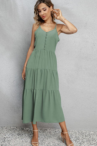 V-Neck Sleeveless Spaghetti Straps Midi Dress