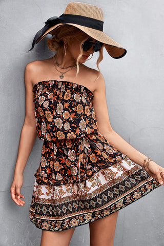 Bohemian Frill Trim Strapless Dress