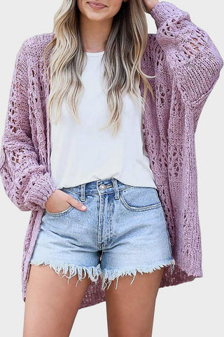 Openwork Open Front Long Sleeve Cardigan